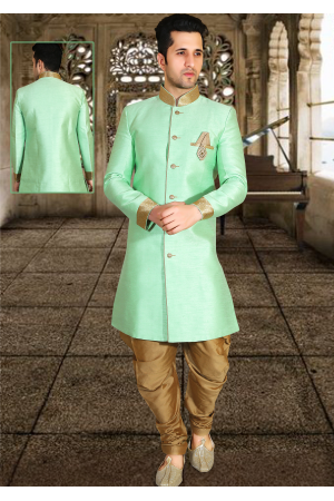 Pista Green Color Designer New Indo Western Sherwani